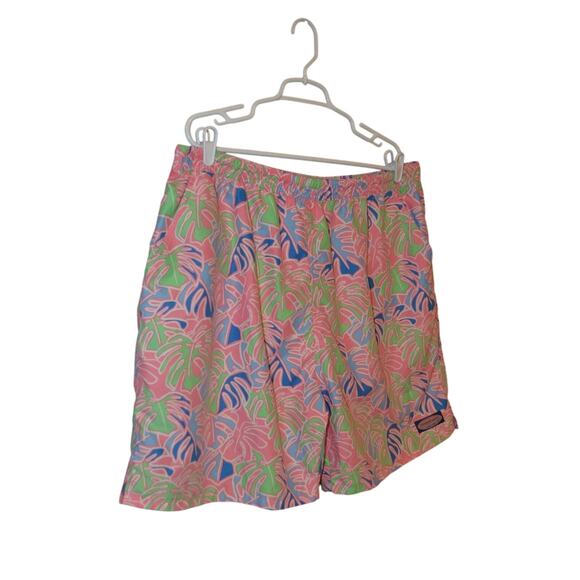 Vineyard Vines Swim Shorts Mens 2XL Pink Tropical Palm Leaf Mesh Lined Trunk - Picture 2 of 8
